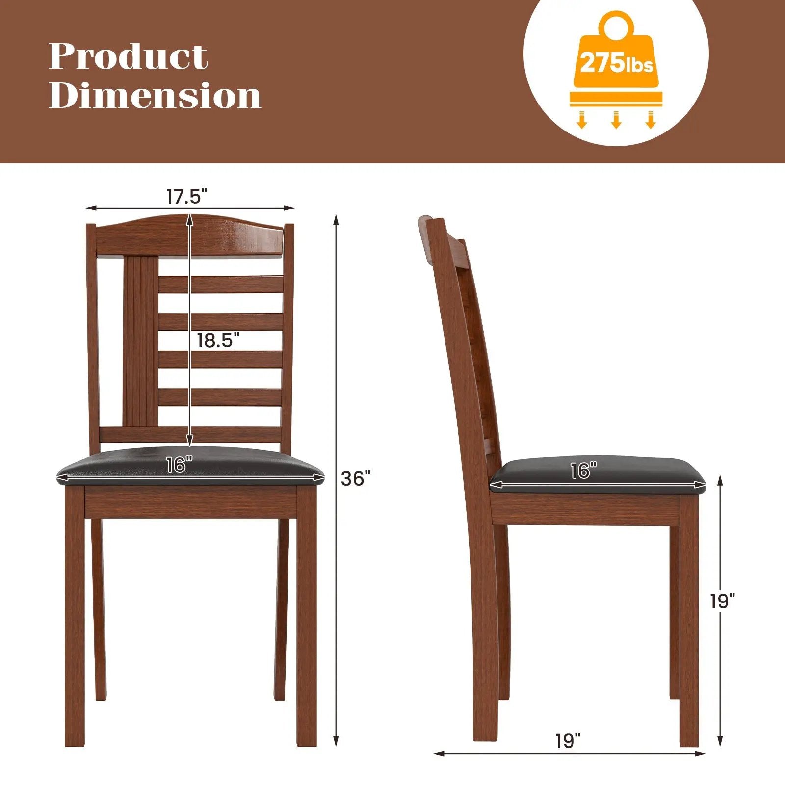 Set of 2 Wood Kitchen Chairs with Faux Leather Upholstered Seat by DirectDeals