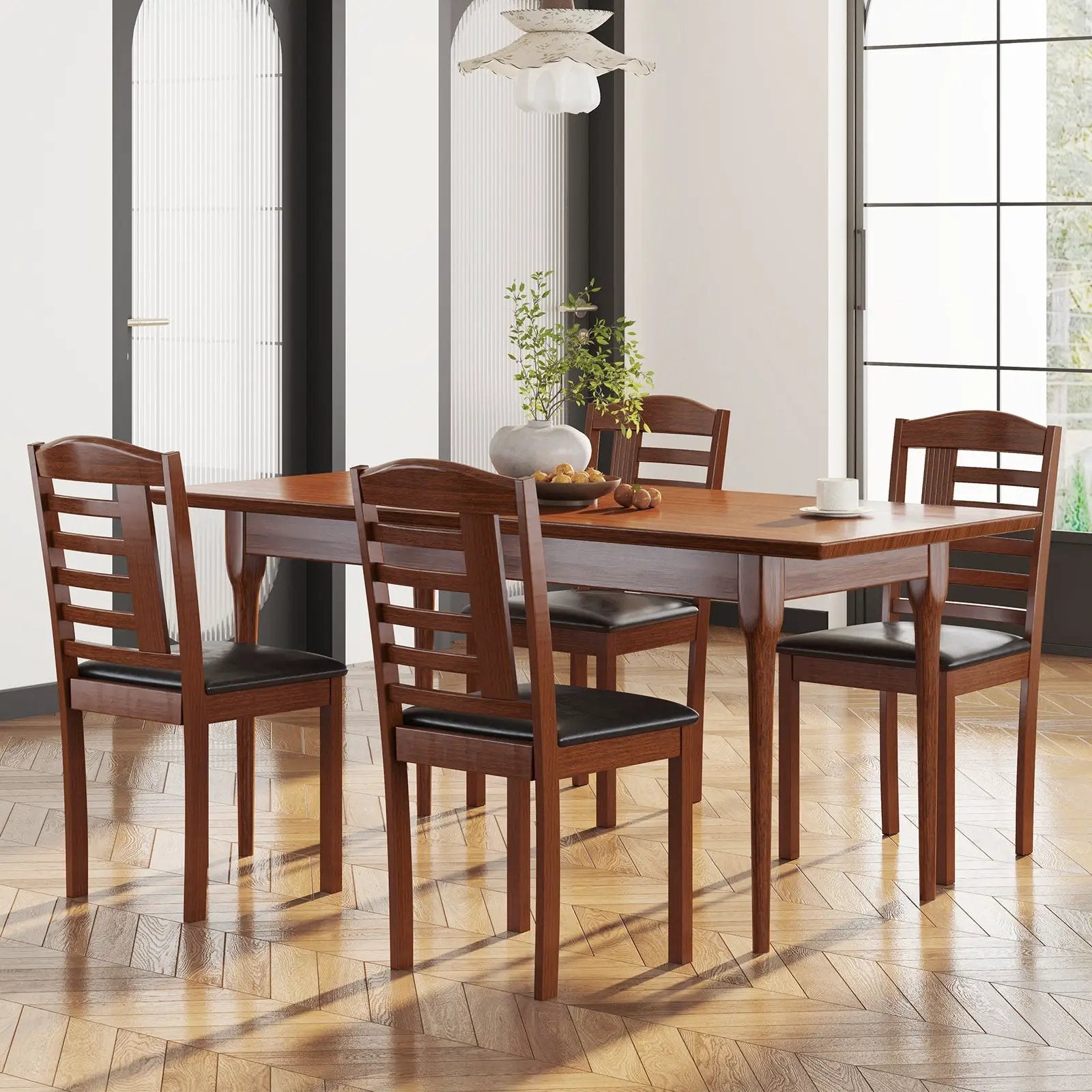 Set of 2 Wood Kitchen Chairs with Faux Leather Upholstered Seat by DirectDeals
