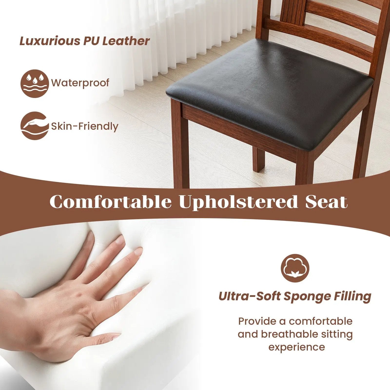 Set of 2 Wood Kitchen Chairs with Faux Leather Upholstered Seat by DirectDeals