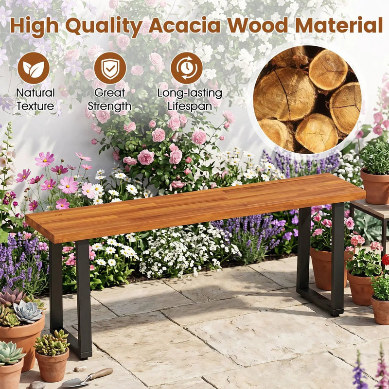 Acacia Wood Patio Bench Set of 2, 47.5" Outdoor Dining Bench by DirectDeals