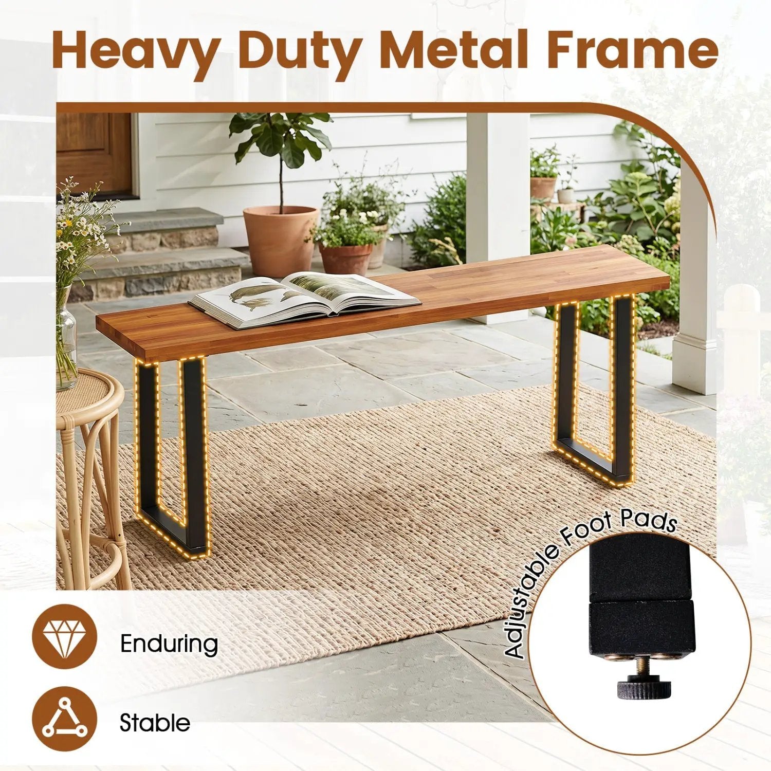 Acacia Wood Patio Bench Set of 2, 47.5" Outdoor Dining Bench by DirectDeals