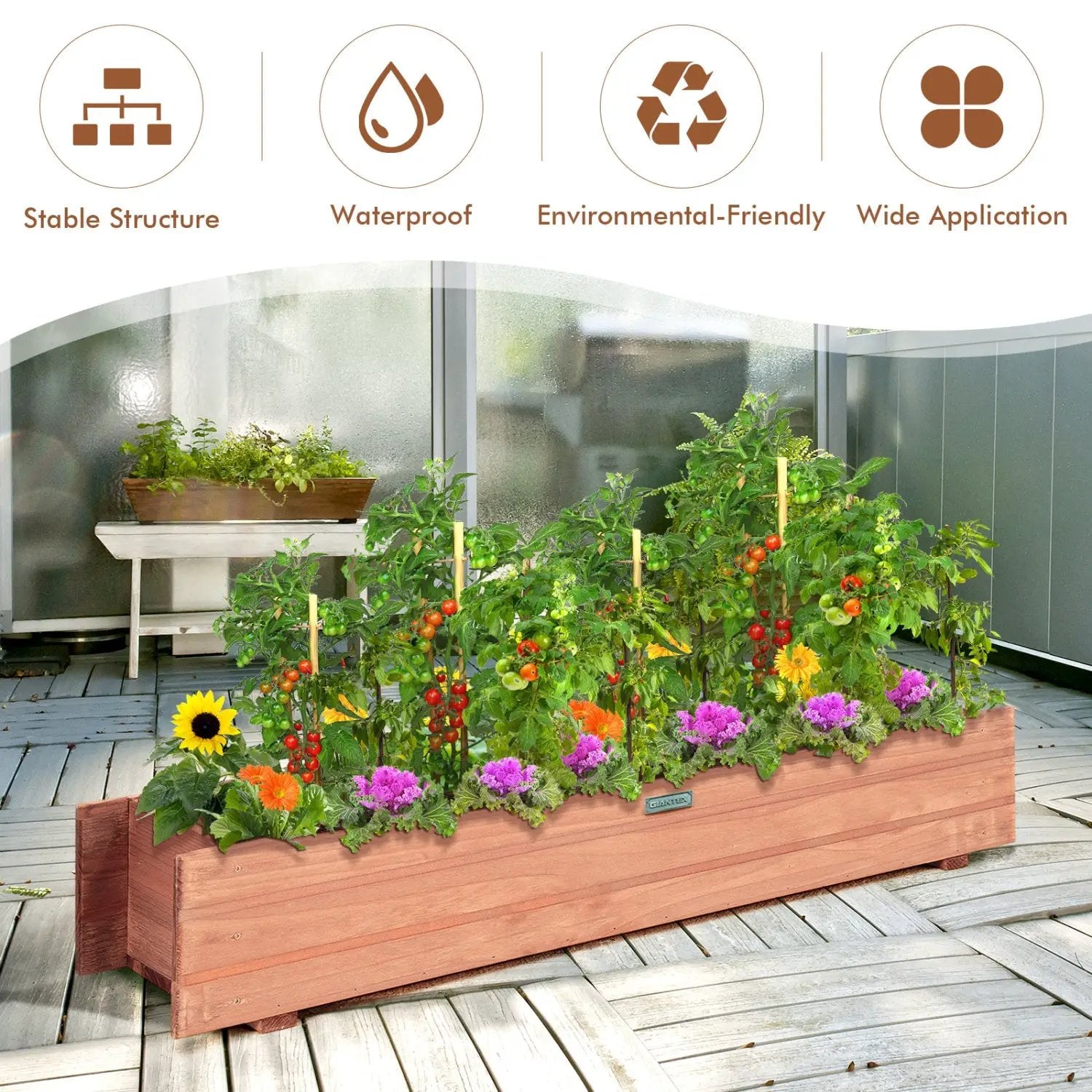 Wooden Raised Garden Bed Planter Box Set of 2 - Brown by DirectDeals