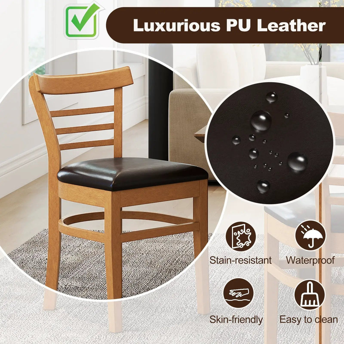 Set of 2 Wooden Dining Chair with Rubber Wood Legs for Restaurant by DirectDeals