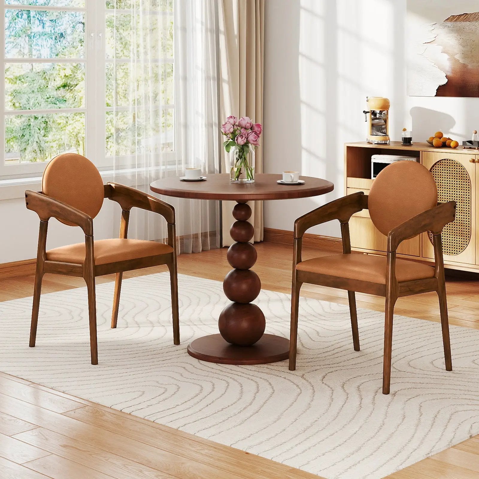 Set of 2 Wooden Dining Chair PU Leather Upholstered Armchairs-Brown by DirectDeals