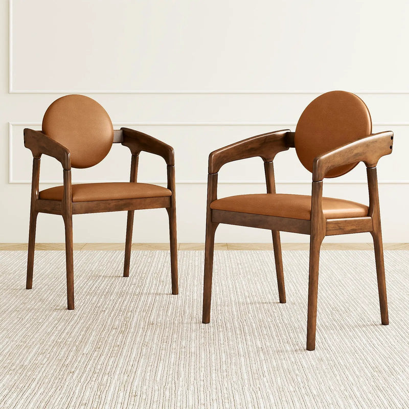 Set of 2 Wooden Dining Chair PU Leather Upholstered Armchairs-Brown by DirectDeals