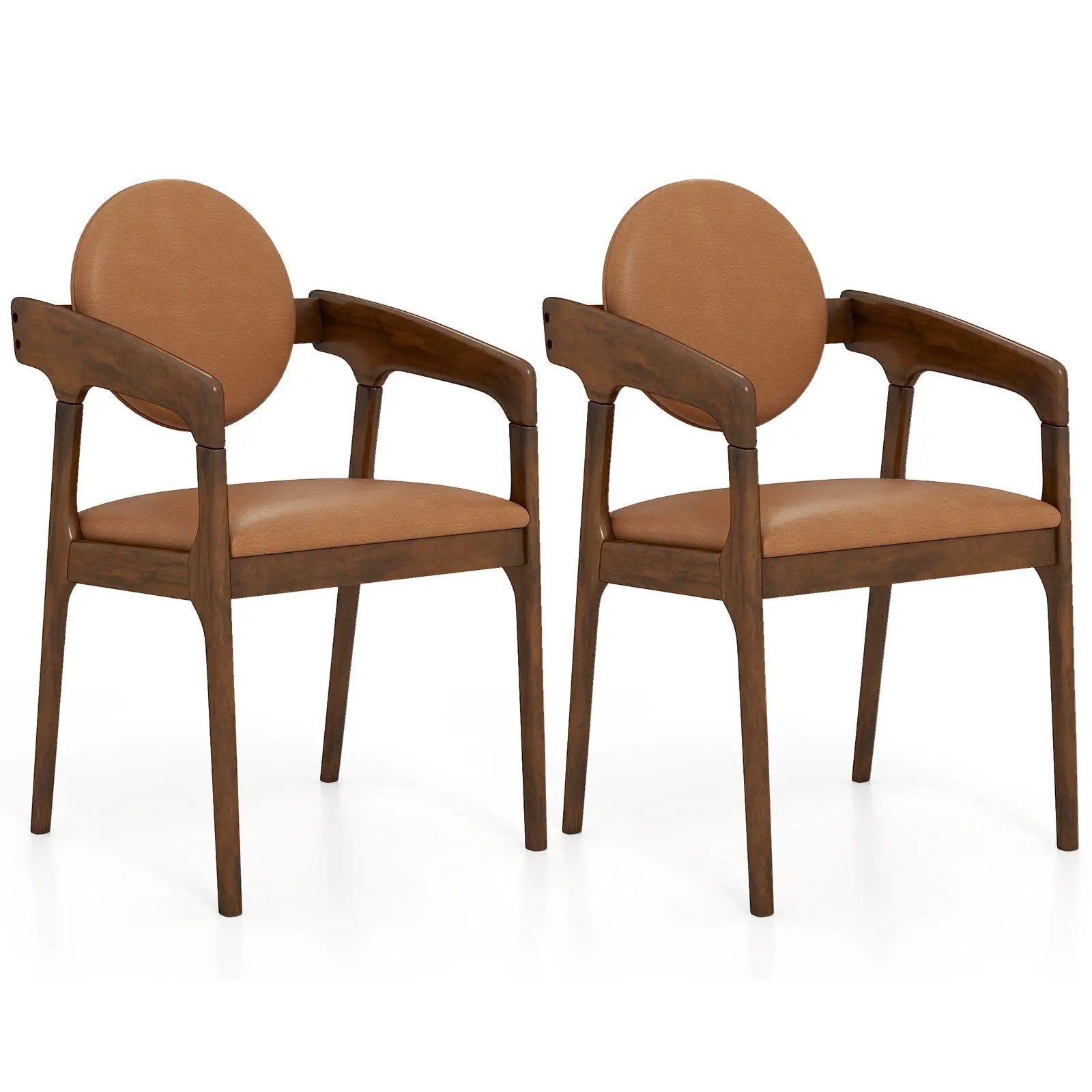 Set of 2 Wooden Dining Chair PU Leather Upholstered Armchairs-Brown by DirectDeals