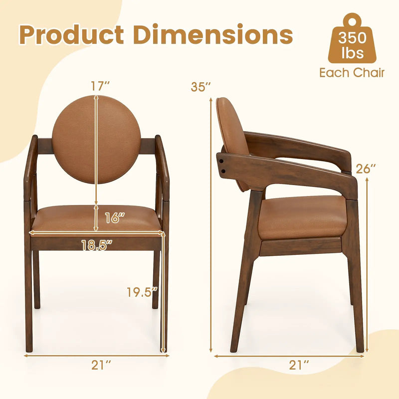 Set of 2 Wooden Dining Chair PU Leather Upholstered Armchairs-Brown by DirectDeals