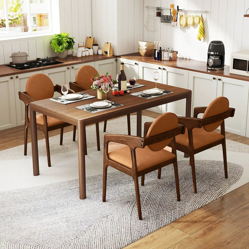 Set of 2 Wooden Dining Chair PU Leather Upholstered Armchairs-Brown by DirectDeals