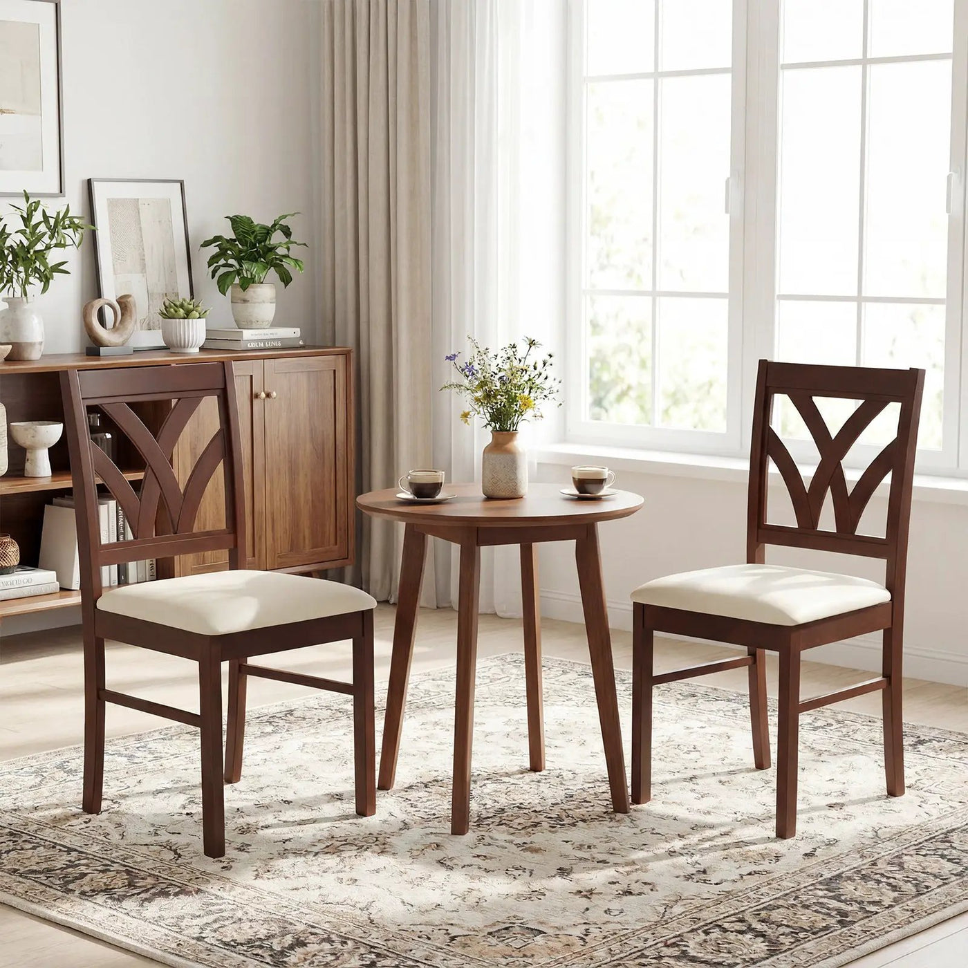 Set of 2 Wooden Dining Chairs Upholstered with Hollowed Backrest and Soft Padded Seat by DirectDeals