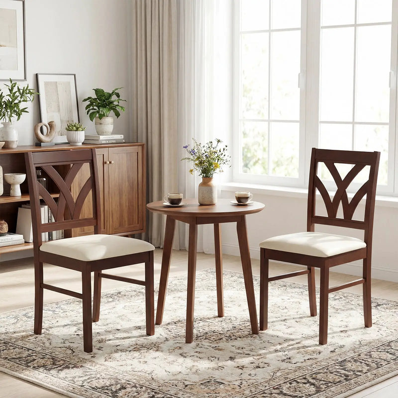 Set of 2 Wooden Dining Chairs Upholstered with Hollowed Backrest and Soft Padded Seat by DirectDeals