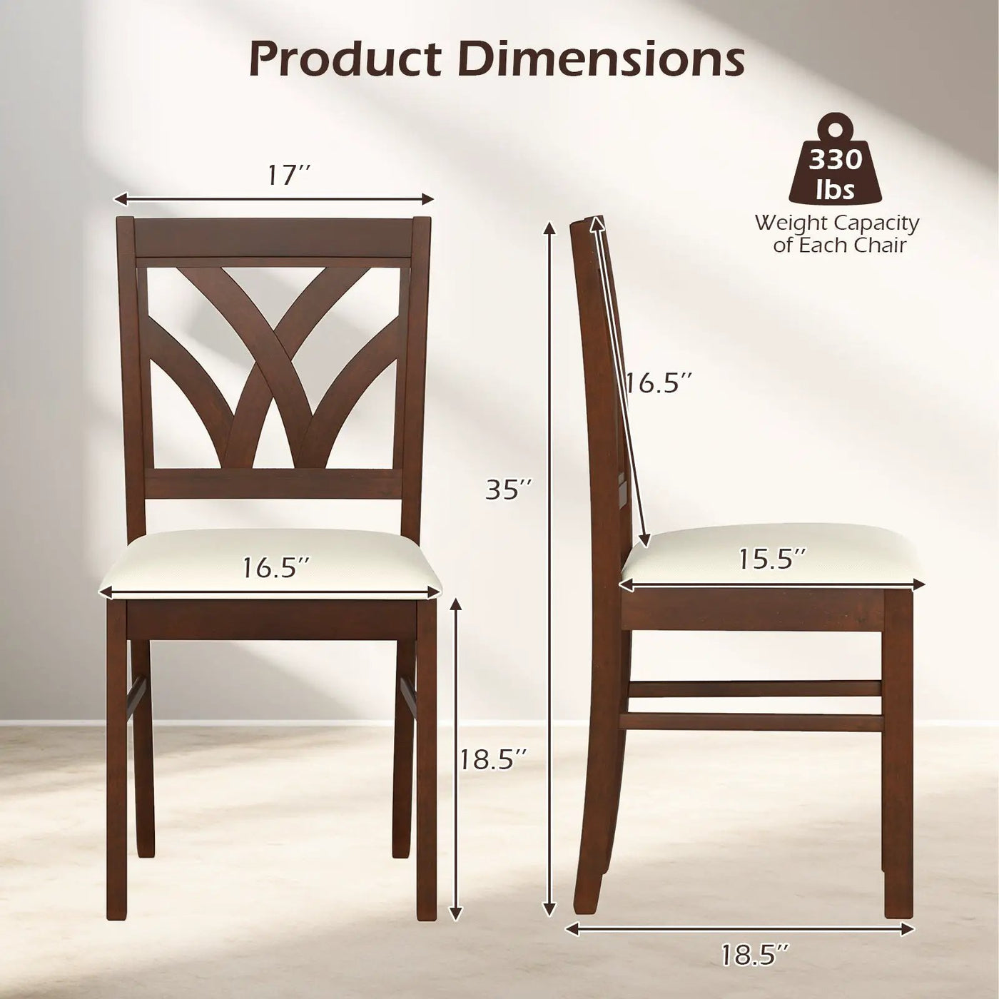 Set of 2 Wooden Dining Chairs Upholstered with Hollowed Backrest and Soft Padded Seat by DirectDeals