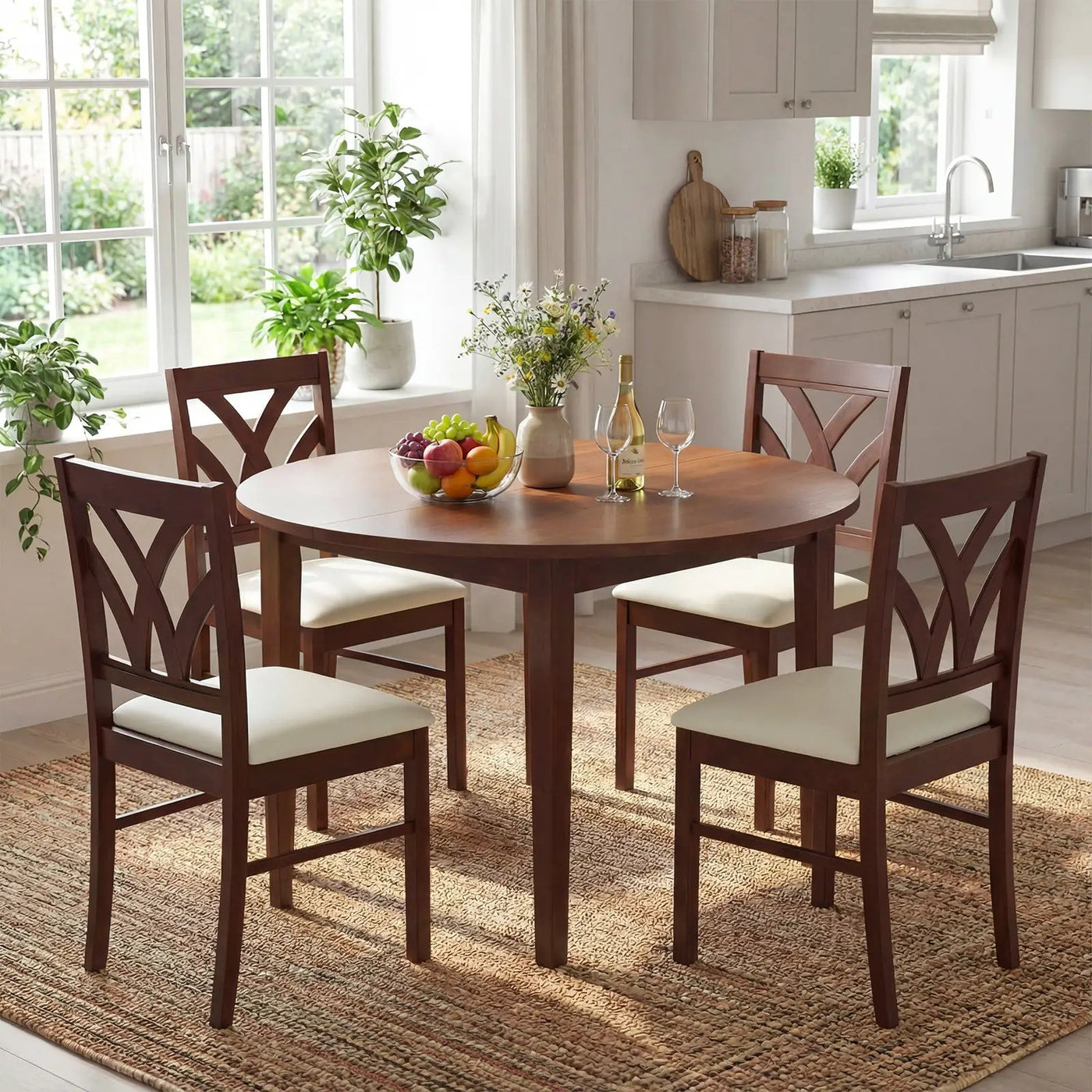 Set of 2 Wooden Dining Chairs Upholstered with Hollowed Backrest and Soft Padded Seat by DirectDeals