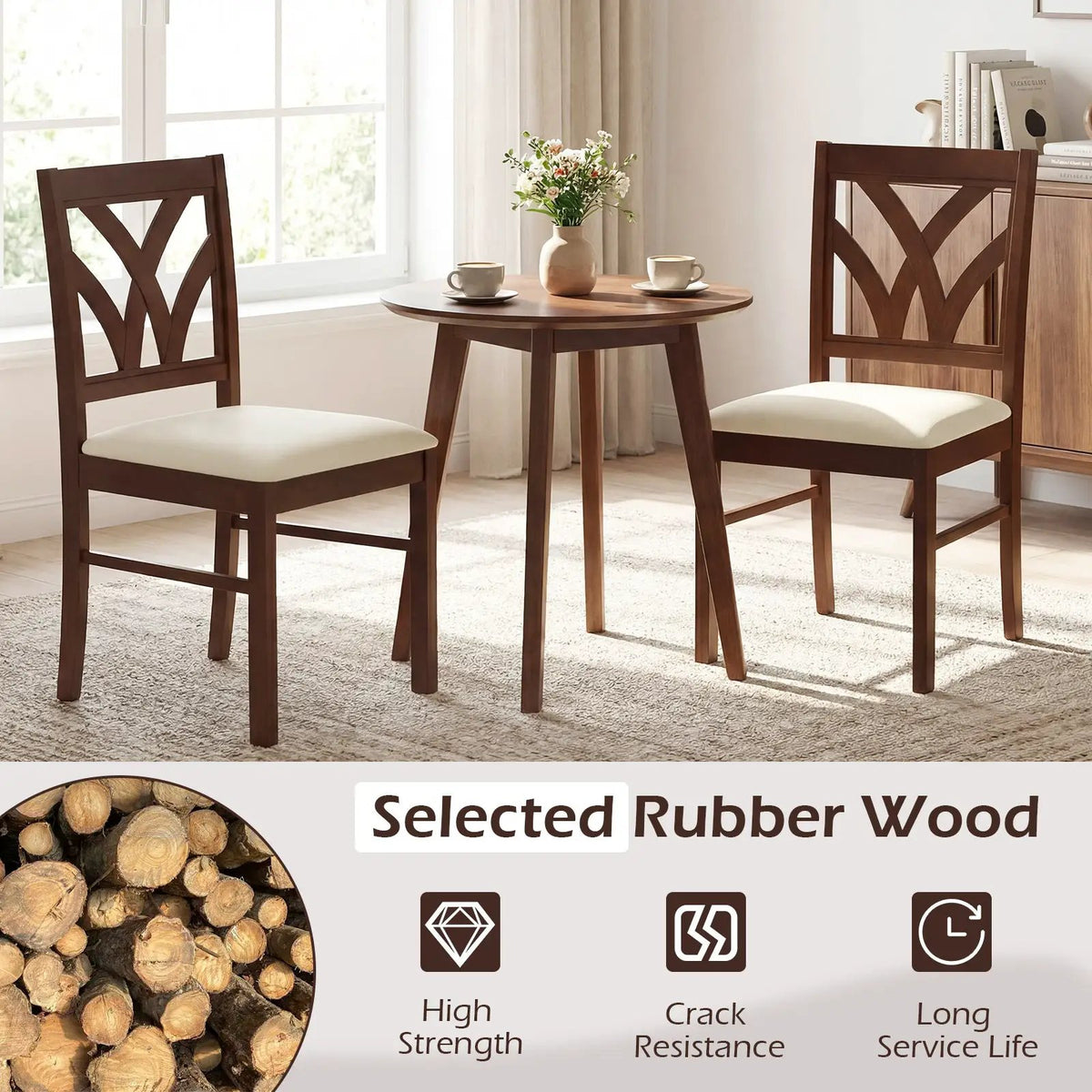 Set of 2 Wooden Dining Chairs Upholstered with Hollowed Backrest and Soft Padded Seat by DirectDeals
