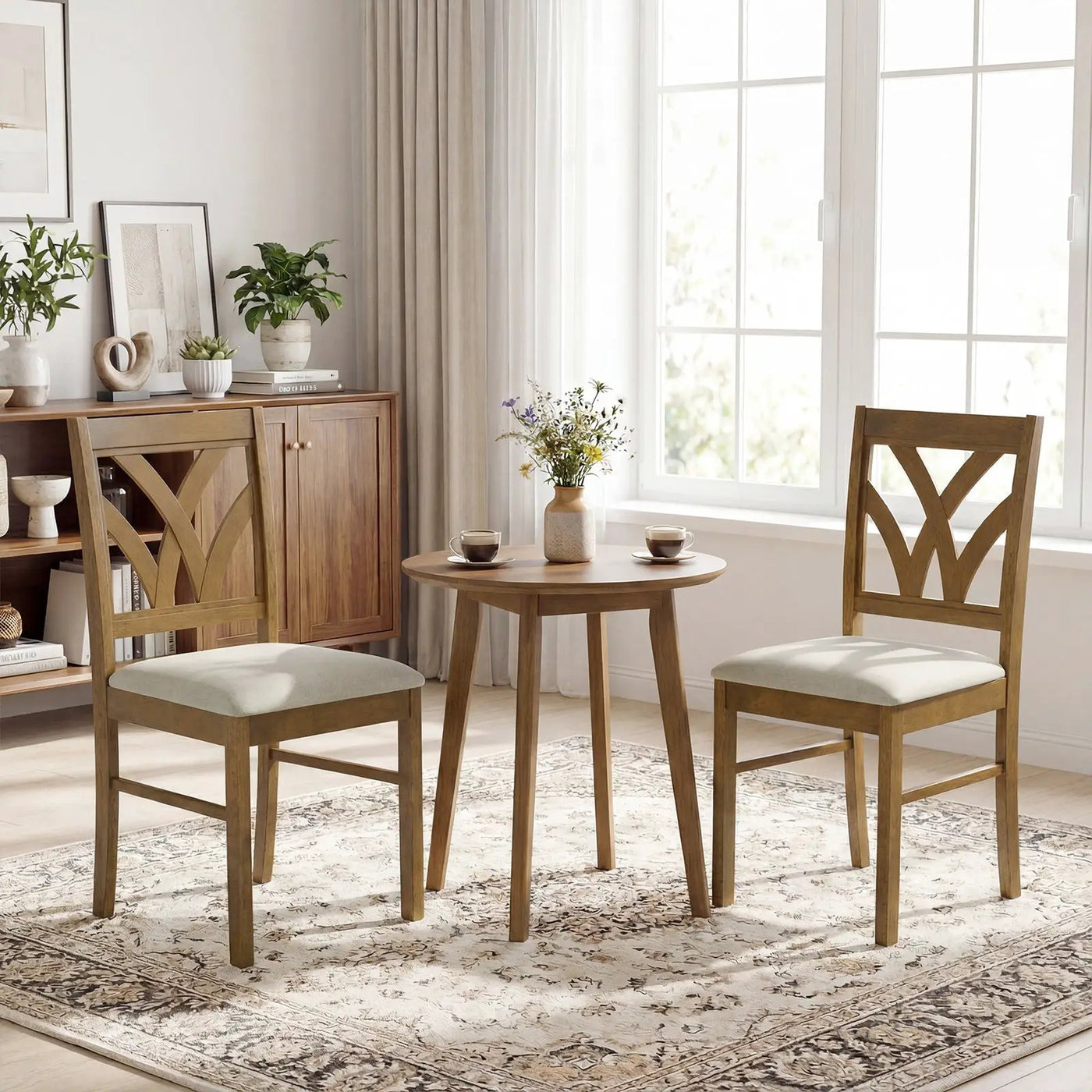 Set of 2 Wooden Dining Chairs Upholstered with Hollowed Backrest and Soft Padded Seat by DirectDeals