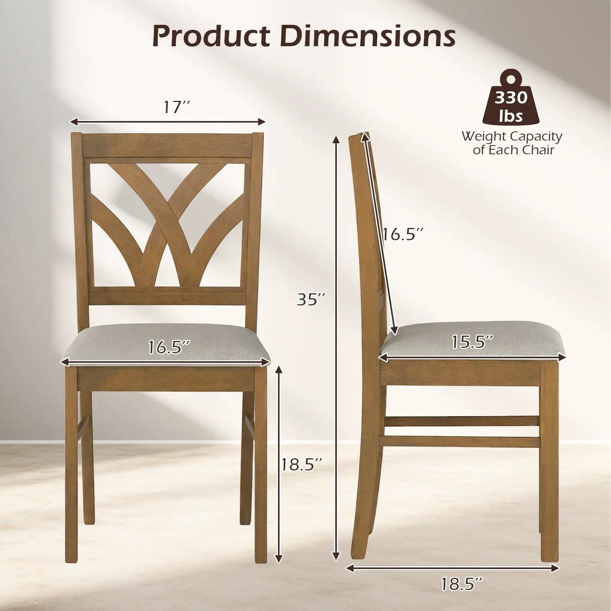 Set of 2 Wooden Dining Chairs Upholstered with Hollowed Backrest and Soft Padded Seat by DirectDeals