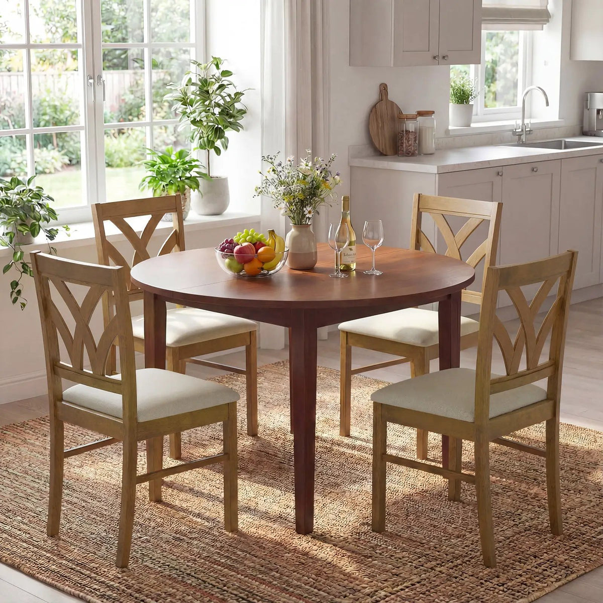 Set of 2 Wooden Dining Chairs Upholstered with Hollowed Backrest and Soft Padded Seat by DirectDeals