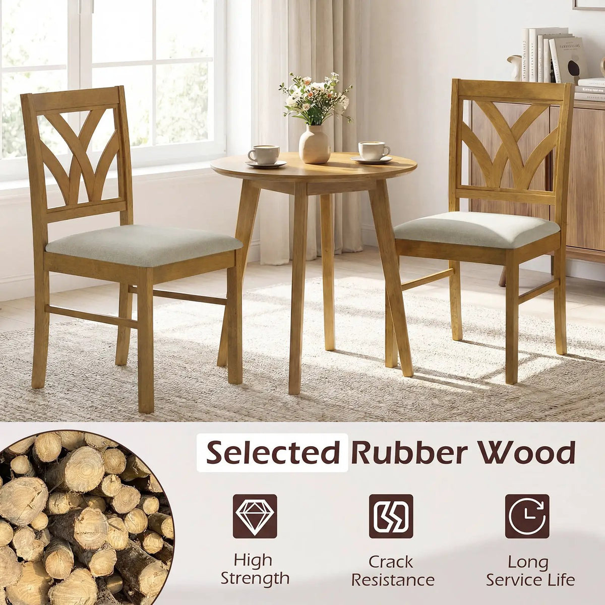 Set of 2 Wooden Dining Chairs Upholstered with Hollowed Backrest and Soft Padded Seat by DirectDeals