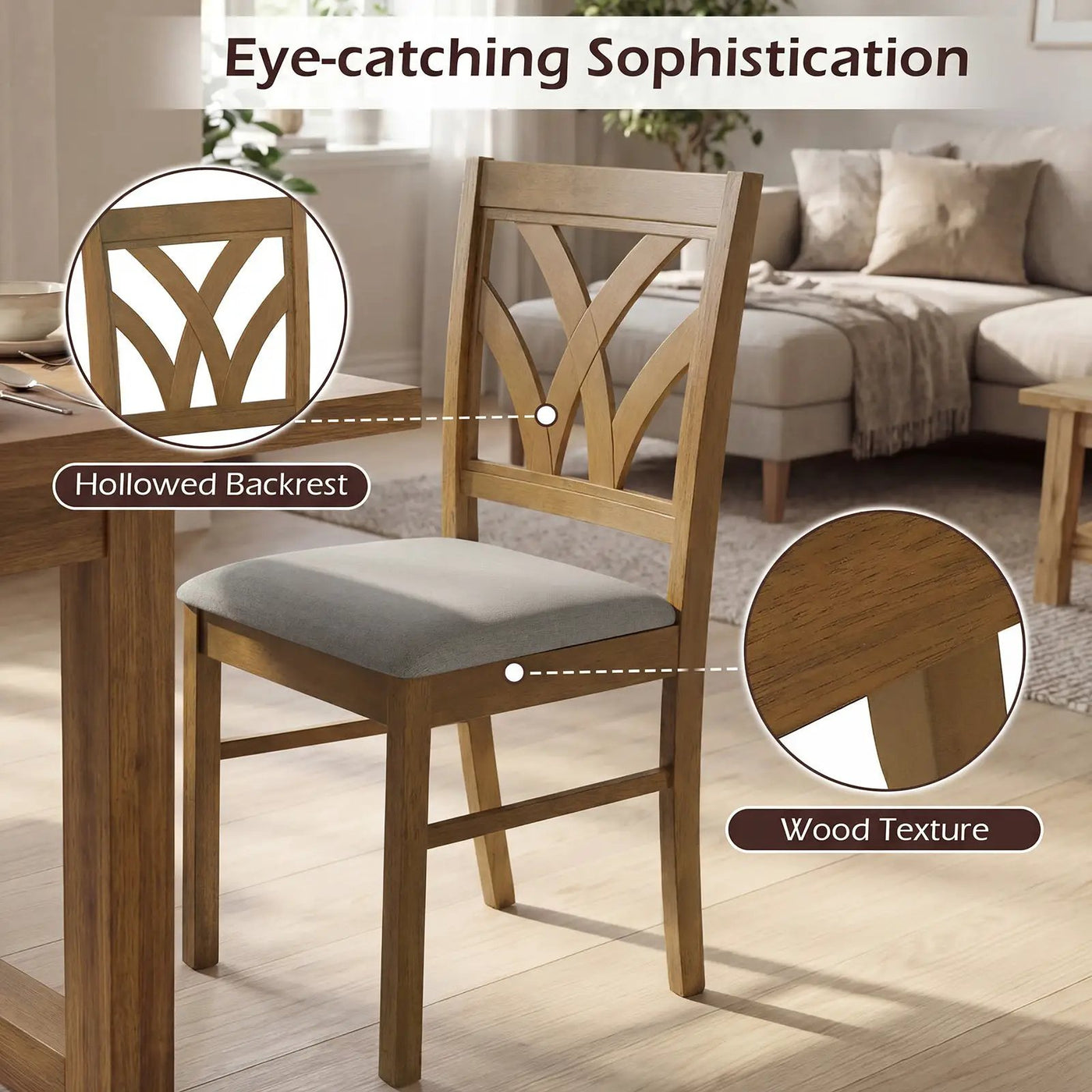Set of 2 Wooden Dining Chairs Upholstered with Hollowed Backrest and Soft Padded Seat by DirectDeals