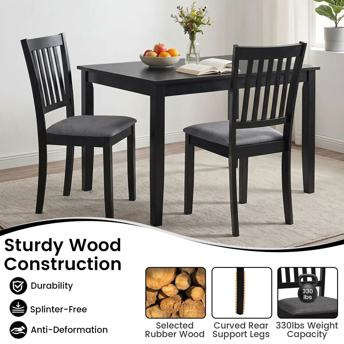 Upholstered Dining Chairs Set of 2 with Rubber Wood Frame by DirectDeals