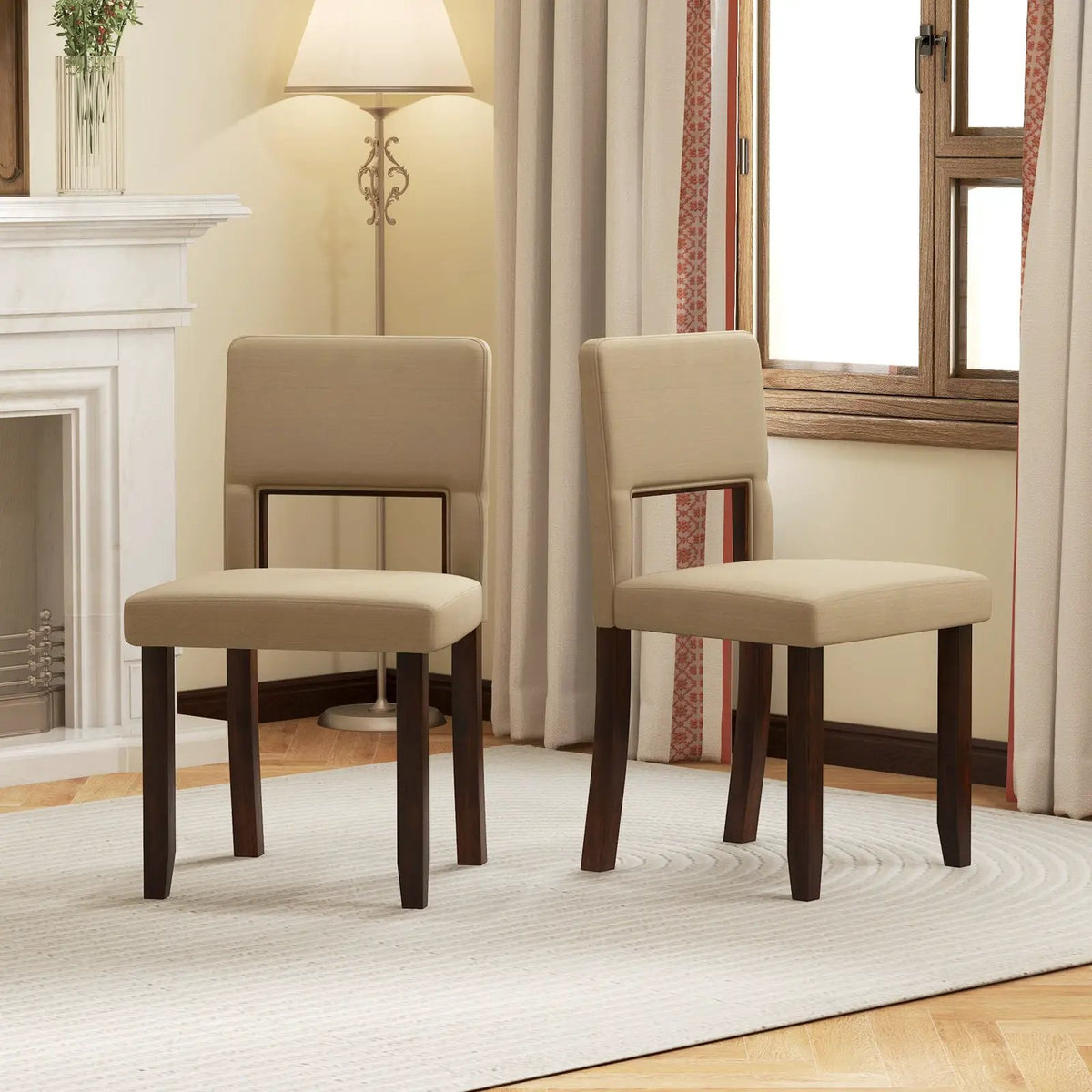 Set of 2 Wooden Dining Chair with Acacia Wood Frame Padded Seat and Back by DirectDeals