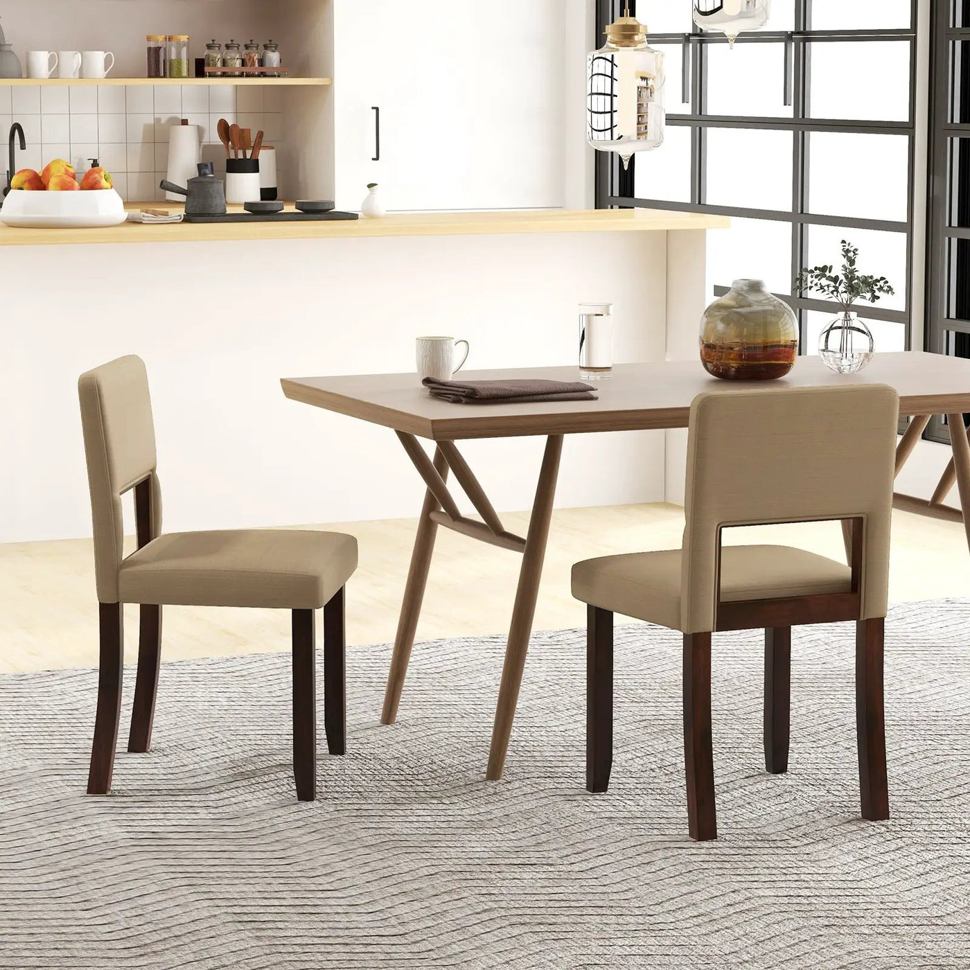 Set of 2 Wooden Dining Chair with Acacia Wood Frame Padded Seat and Back by DirectDeals