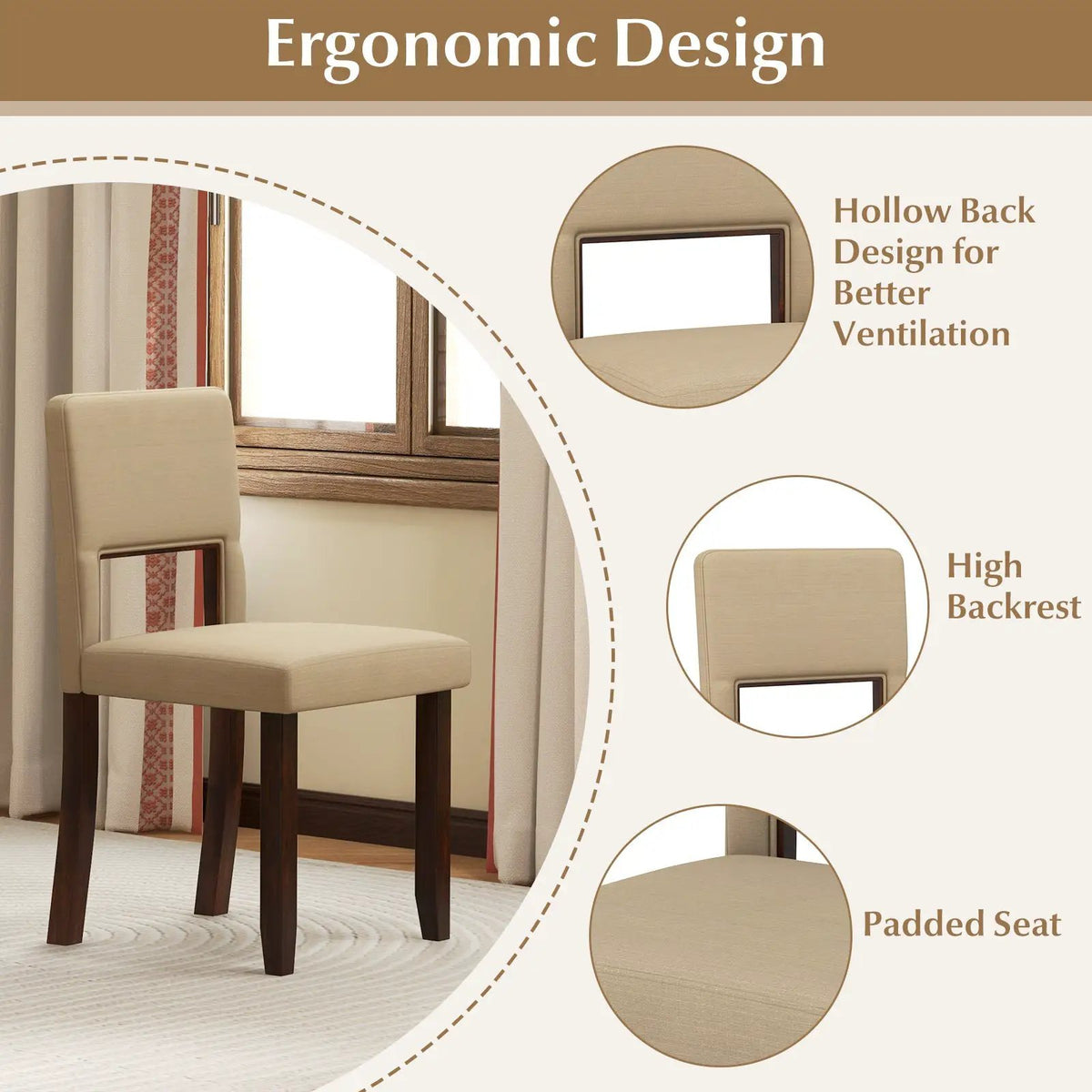 Set of 2 Wooden Dining Chair with Acacia Wood Frame Padded Seat and Back by DirectDeals