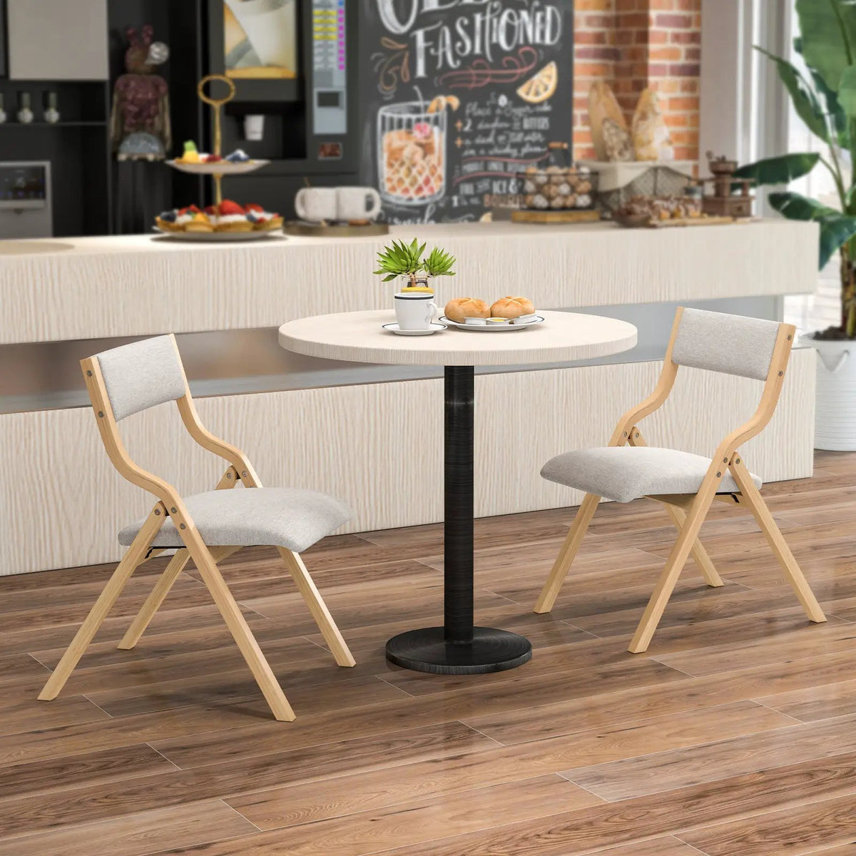Set of 2 Wooden Folding Dining Chair with Linen Fabric Padded Seat and Backrest by DirectDeals