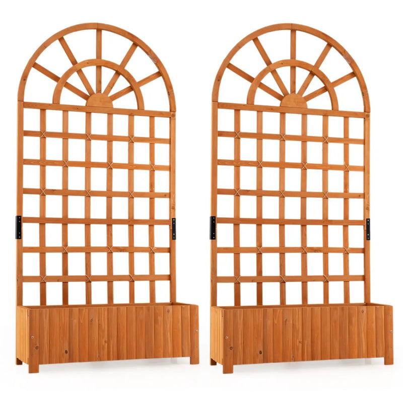 Set of 2 Wooden Raised Garden Bed with Trellis 71" Outdoor Planter Box Privacy Screen by DirectDeals