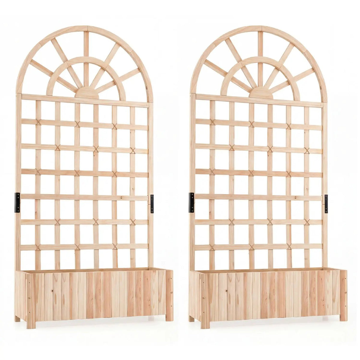 Set of 2 Wooden Raised Garden Bed with Trellis 71" Outdoor Planter Box Privacy Screen by DirectDeals
