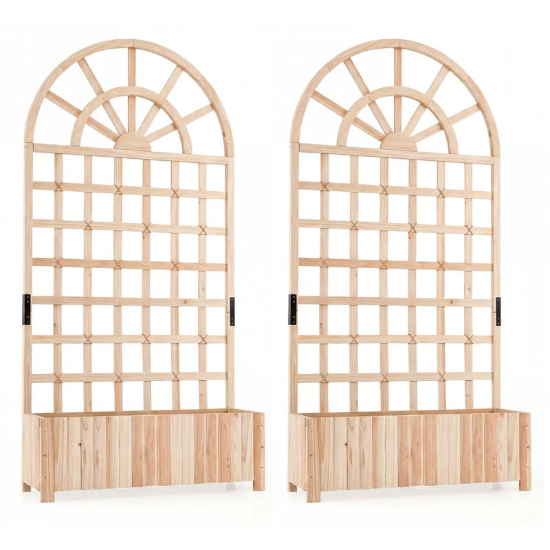 Set of 2 Wooden Raised Garden Bed with Trellis 71" Outdoor Planter Box Privacy Screen by DirectDeals