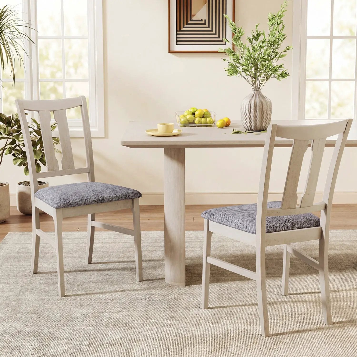 Set of 2 Wooden Upholstered Dining Chairs with High Curved Back by DirectDeals