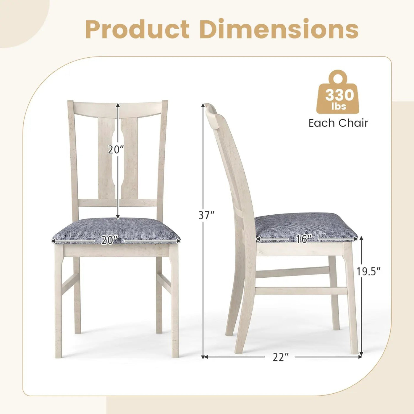 Set of 2 Wooden Upholstered Dining Chairs with High Curved Back by DirectDeals