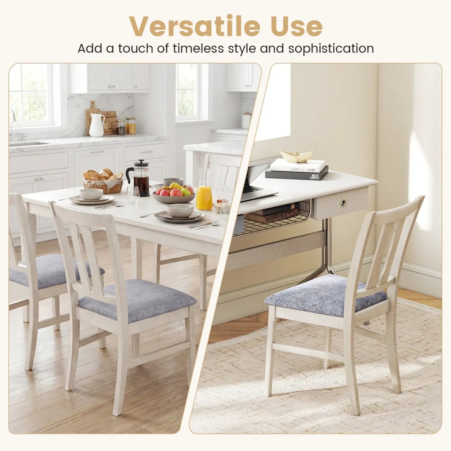 Set of 2 Wooden Upholstered Dining Chairs with High Curved Back by DirectDeals