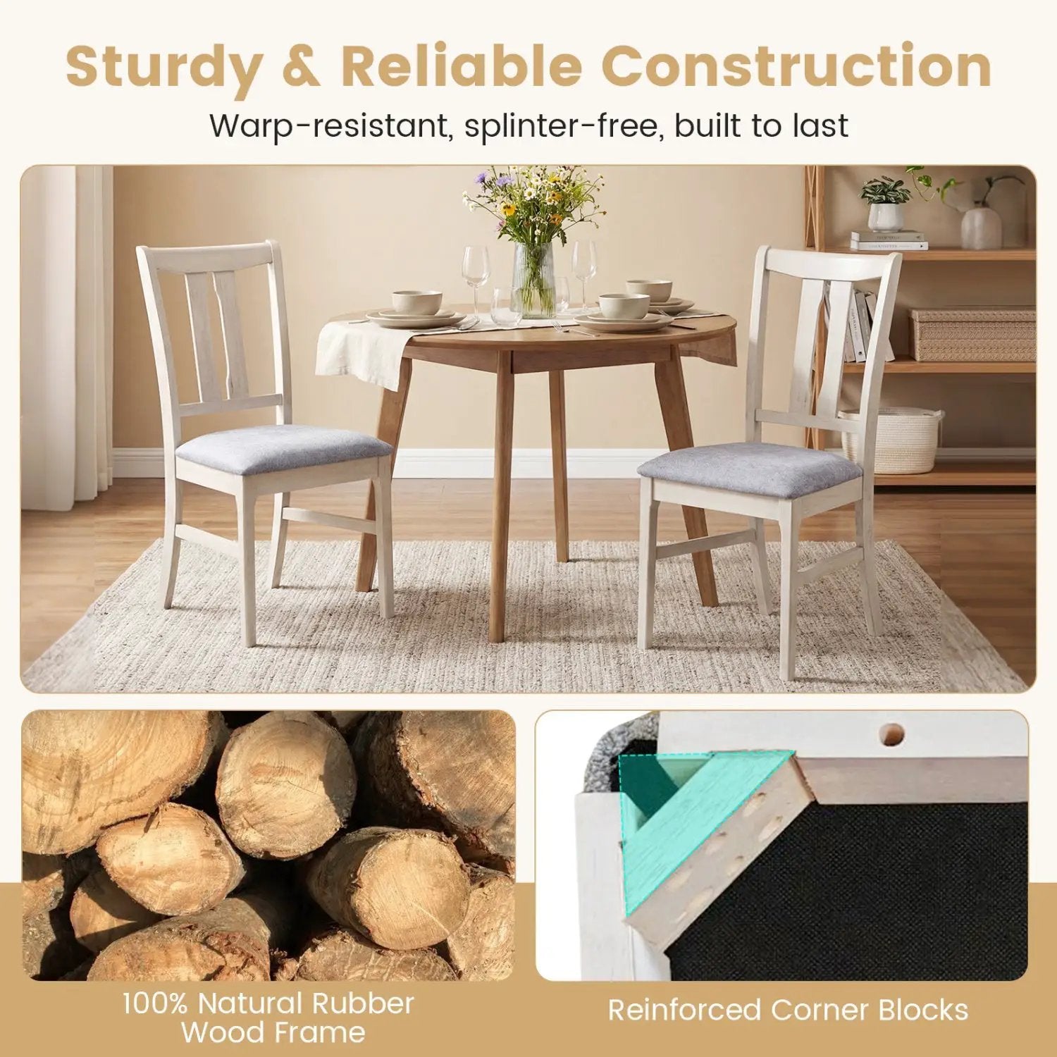 Set of 2 Wooden Upholstered Dining Chairs with High Curved Back by DirectDeals