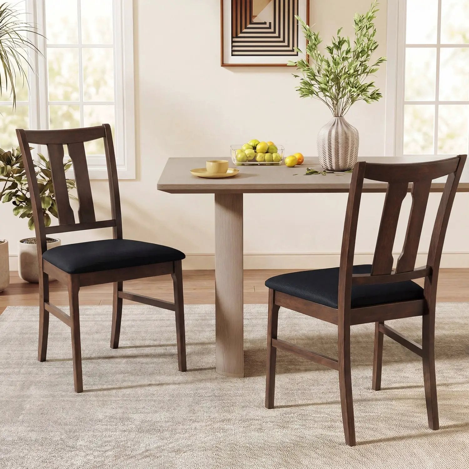Set of 2 Wooden Upholstered Dining Chairs with High Curved Back by DirectDeals