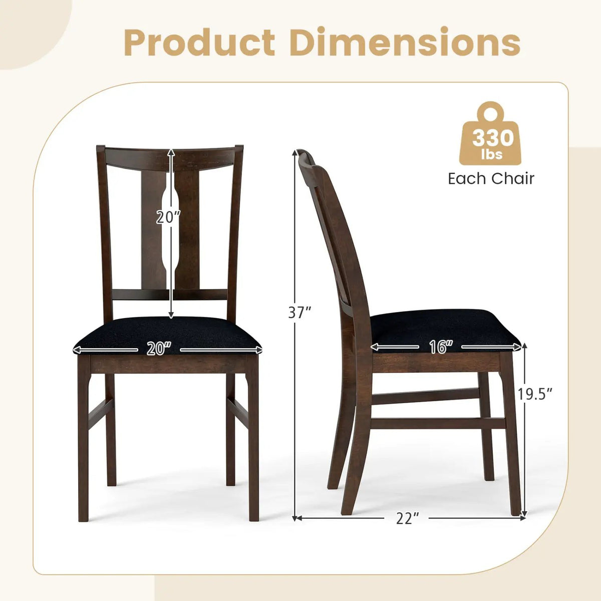 Set of 2 Wooden Upholstered Dining Chairs with High Curved Back by DirectDeals