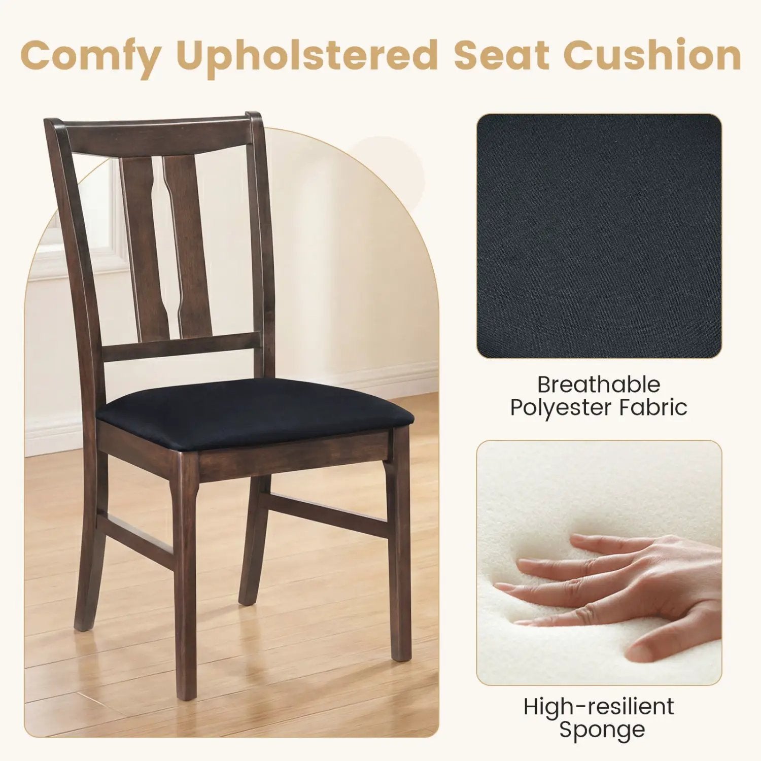 Set of 2 Wooden Upholstered Dining Chairs with High Curved Back by DirectDeals