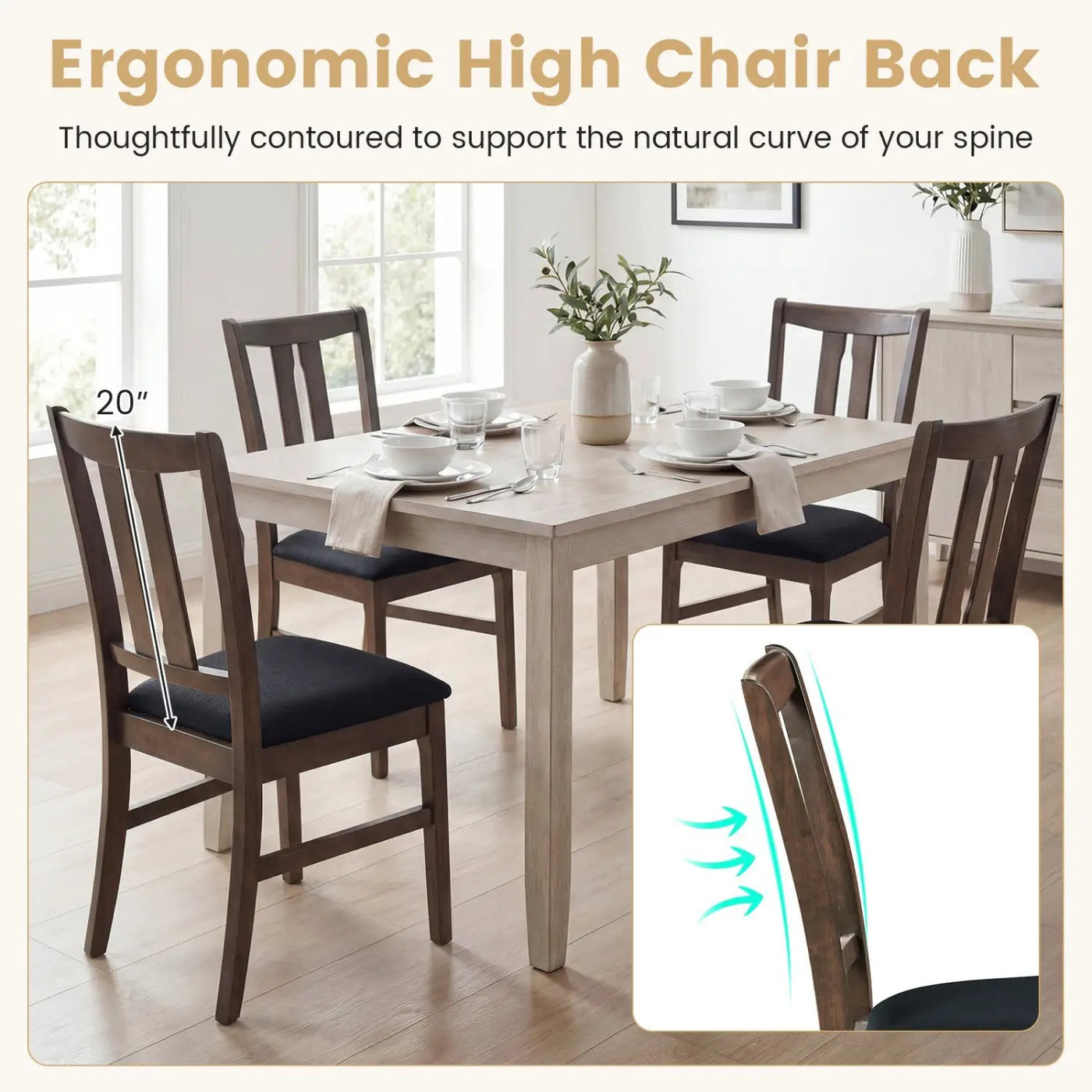 Set of 2 Wooden Upholstered Dining Chairs with High Curved Back by DirectDeals