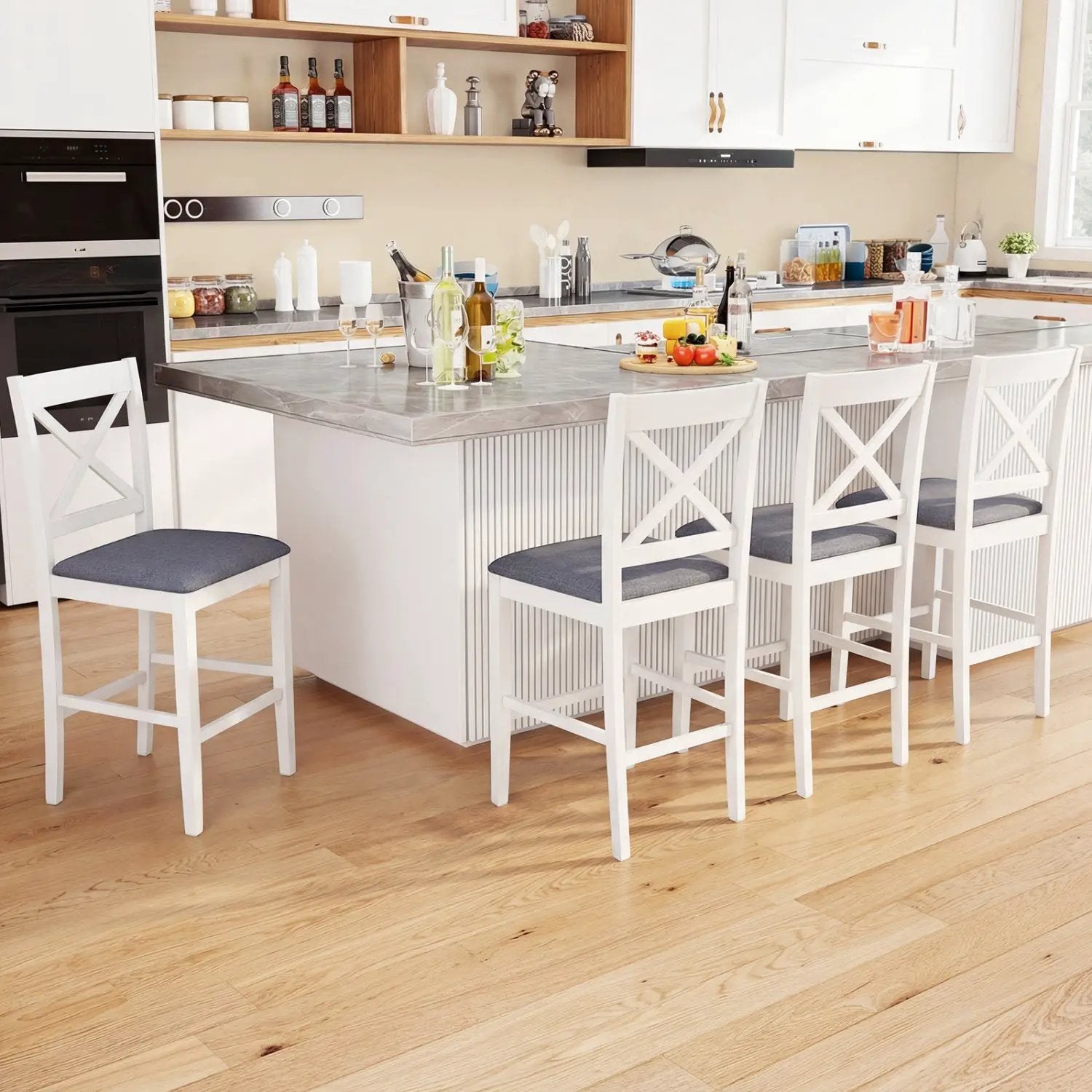 Set of 2 X-Back Bar Stools with Upholstered Cushioned Seats by DirectDeals