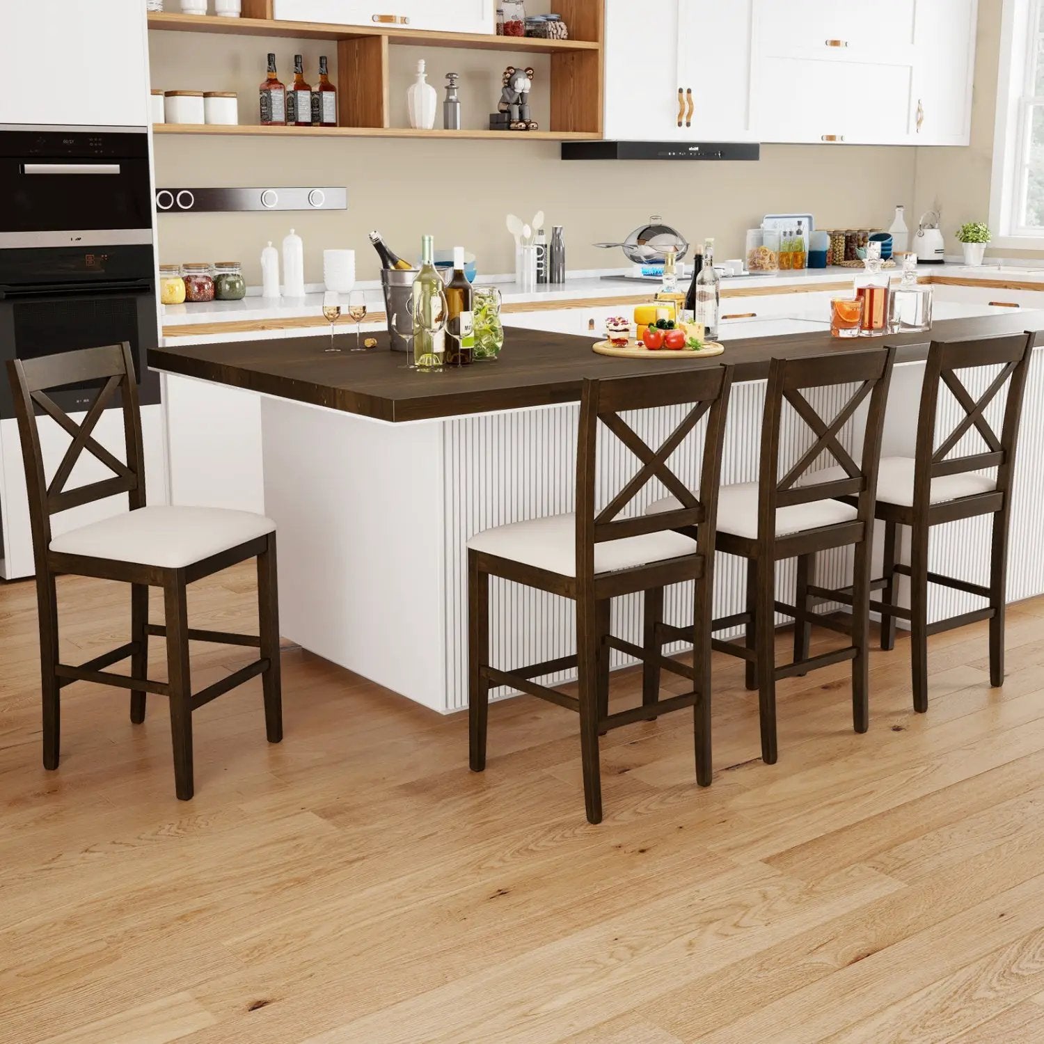 Set of 2 X-Back Bar Stools with Upholstered Cushioned Seats by DirectDeals