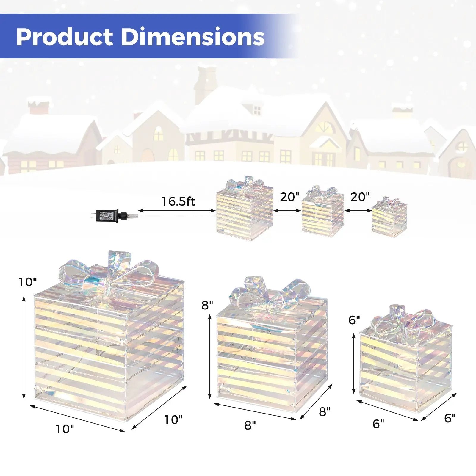 Set of 3 Christmas Lighted Gift Boxes with Bows and Plug by DirectDeals