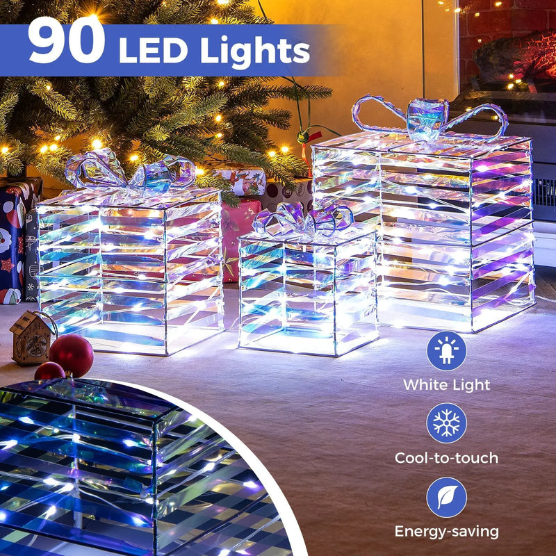 Set of 3 Christmas Lighted Gift Boxes with Bows and Plug by DirectDeals