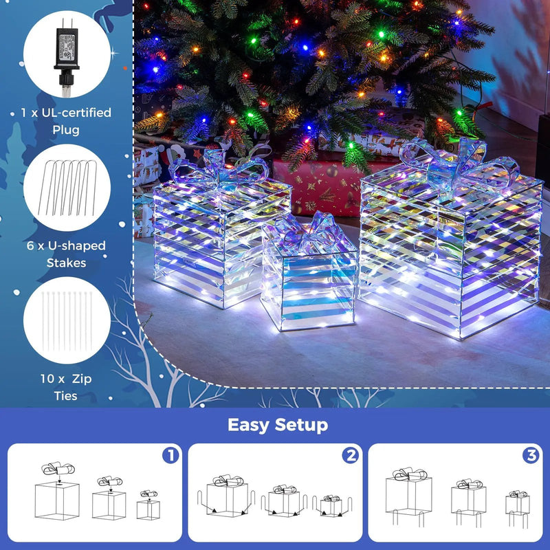Set of 3 Christmas Lighted Gift Boxes with Bows and Plug by DirectDeals