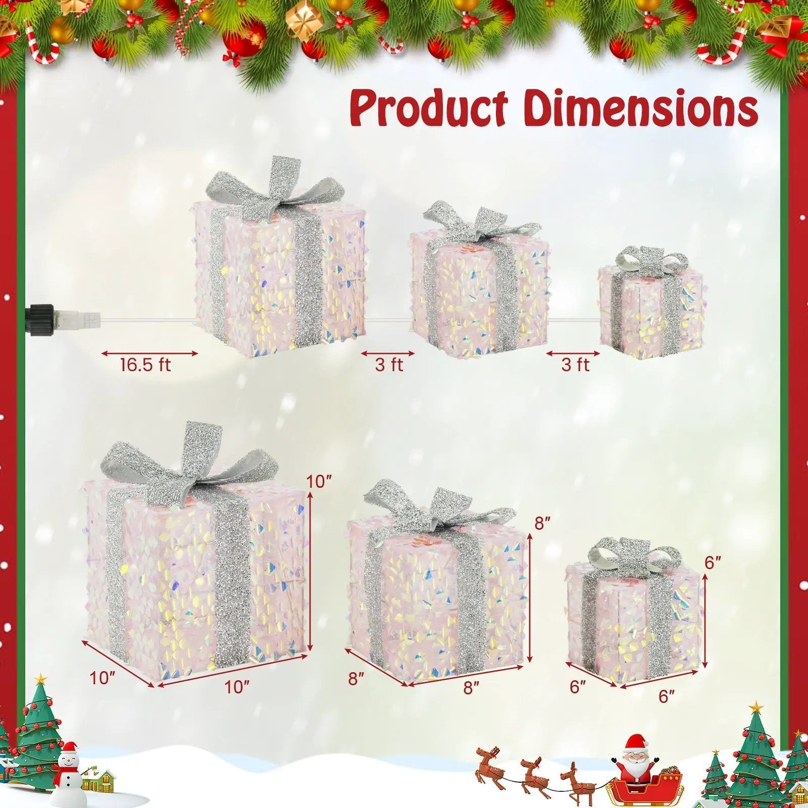 Set of 3 Christmas Lighted Gift Boxes with Pre-lit 90 LED Light and Bows by DirectDeals
