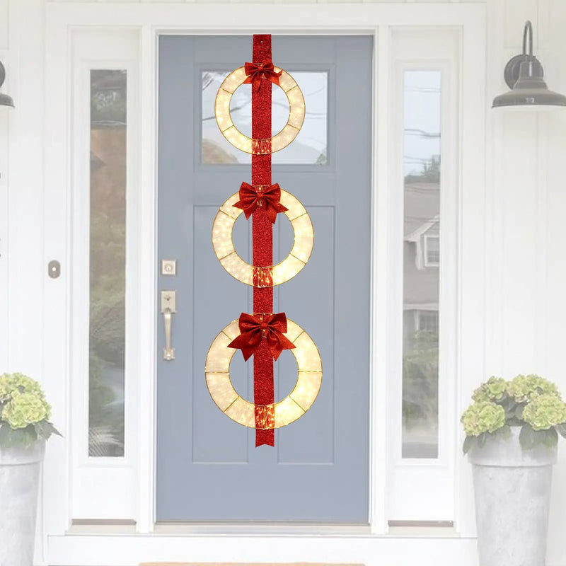 Set of 3 Christmas Lighted Wreaths with Warm White LED Lights and Bows by DirectDeals