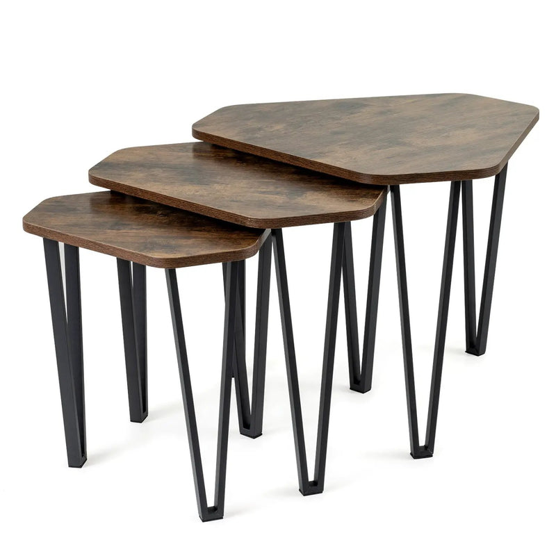 Nesting Coffee Tables Set of 3 with Metal Frame - Rustic Brown by DirectDeals