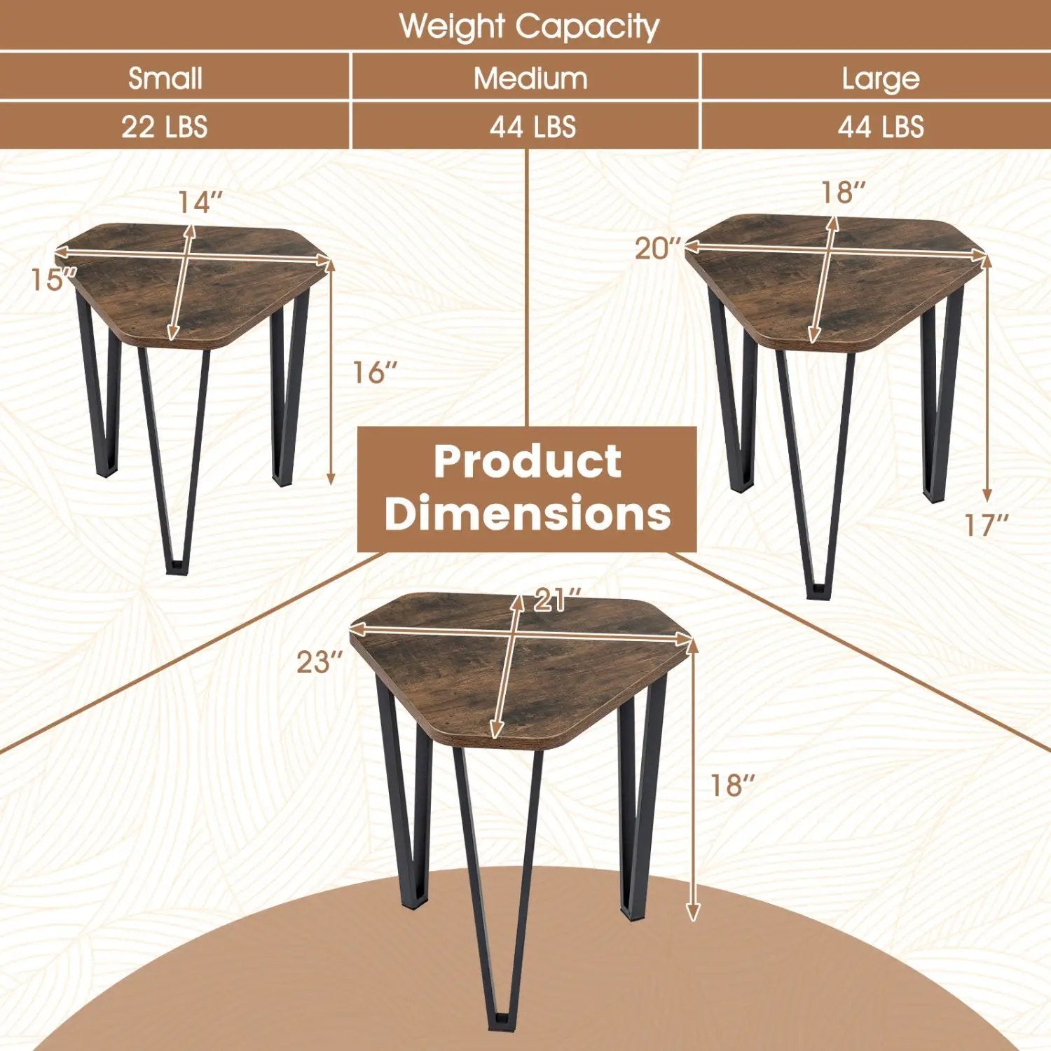 Nesting Coffee Tables Set of 3 with Metal Frame - Rustic Brown by DirectDeals