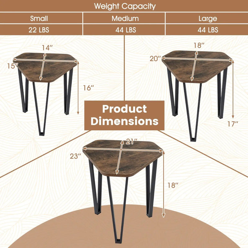 Nesting Coffee Tables Set of 3 with Metal Frame - Rustic Brown by DirectDeals