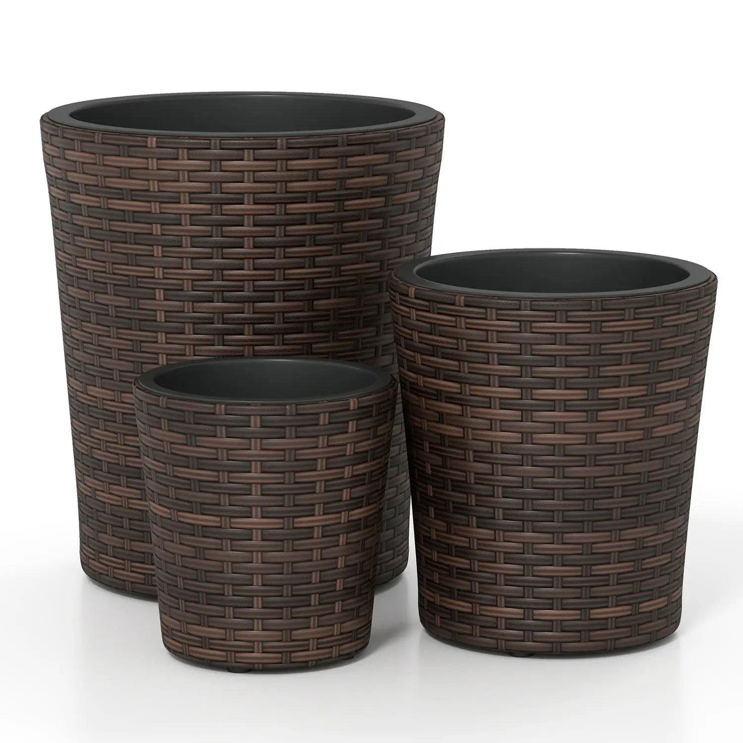 Plastic Rattan Planters Set of 3 with Drainage and Saucers by DirectDeals
