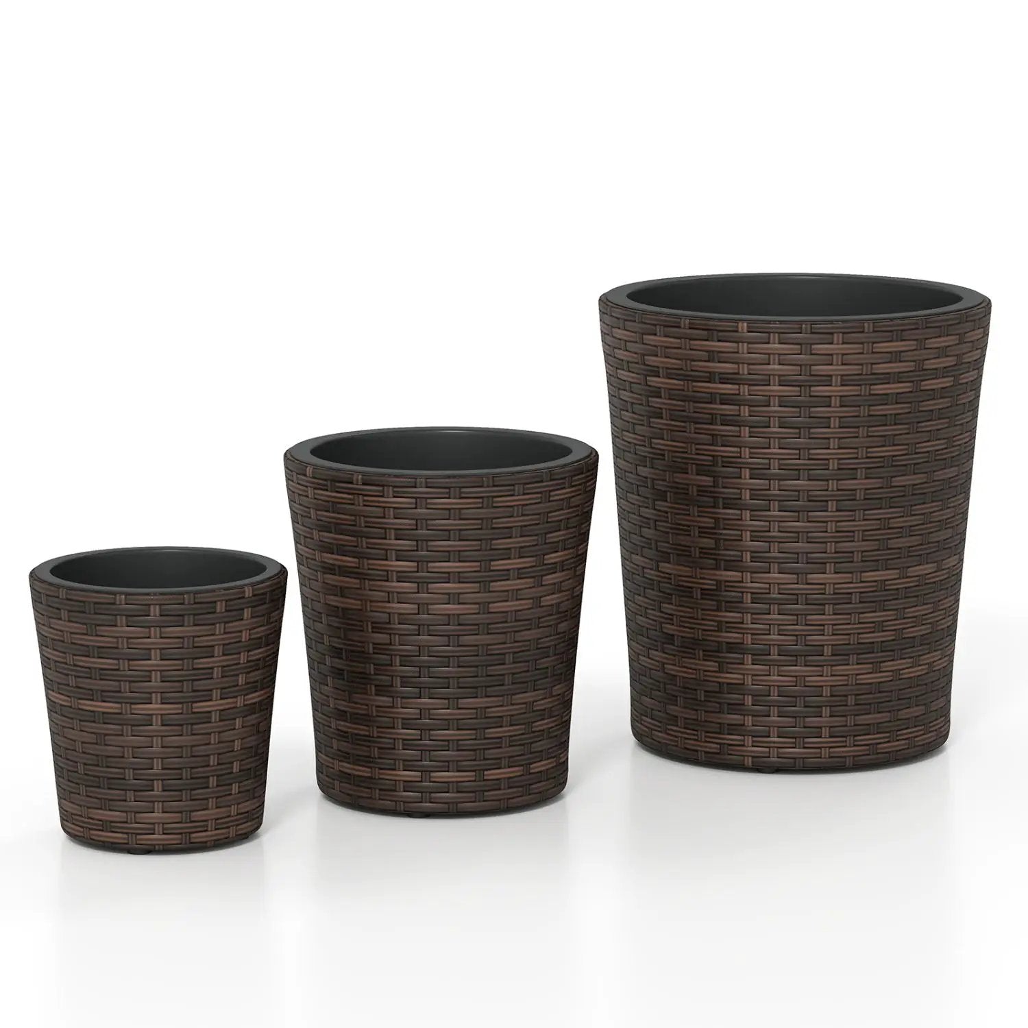 Plastic Rattan Planters Set of 3 with Drainage and Saucers by DirectDeals